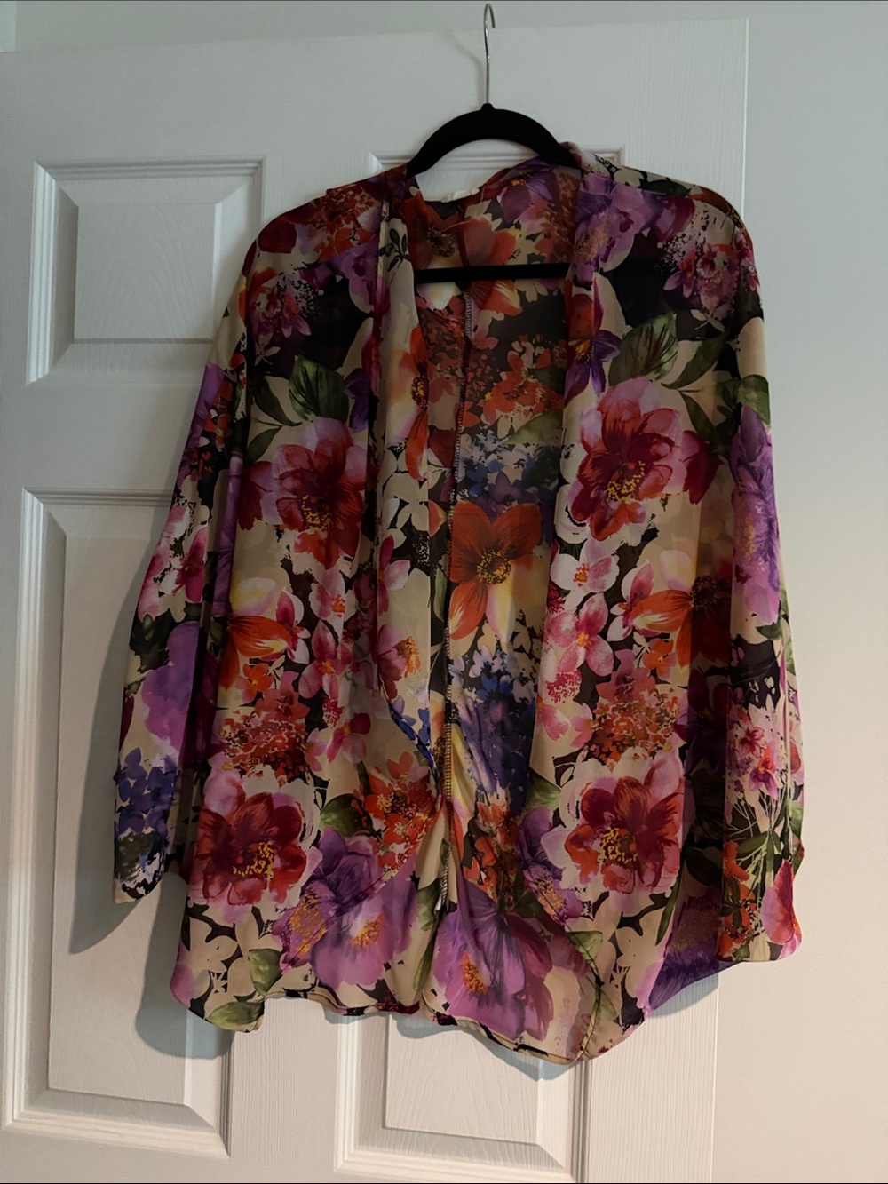 Tobi Floral Sheer Kimono Top - Purple, Pink & Cream